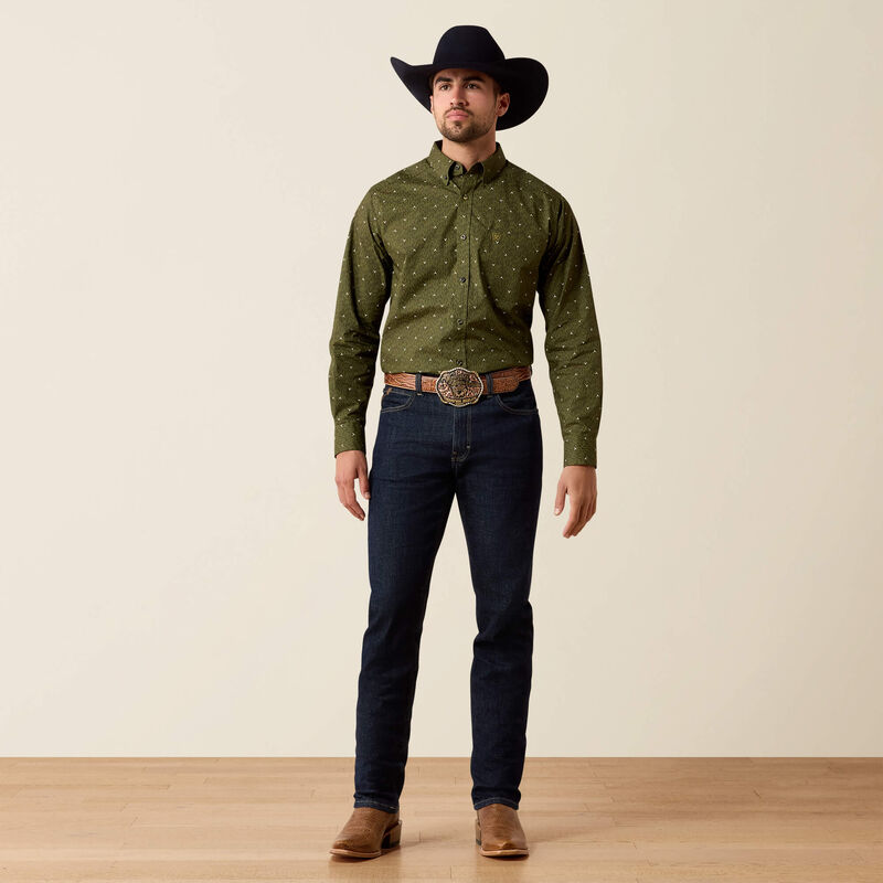ARIAT MENS CHAD LONG SLEEVE CLASSIC FIT SHIRT - GRAPE LEAF IKAT LONGHORN PRINT