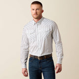 ARIAT MENS EVERYTHING LONG SLEEVE SNAP SHIRT - WHITE GEO STRIPE