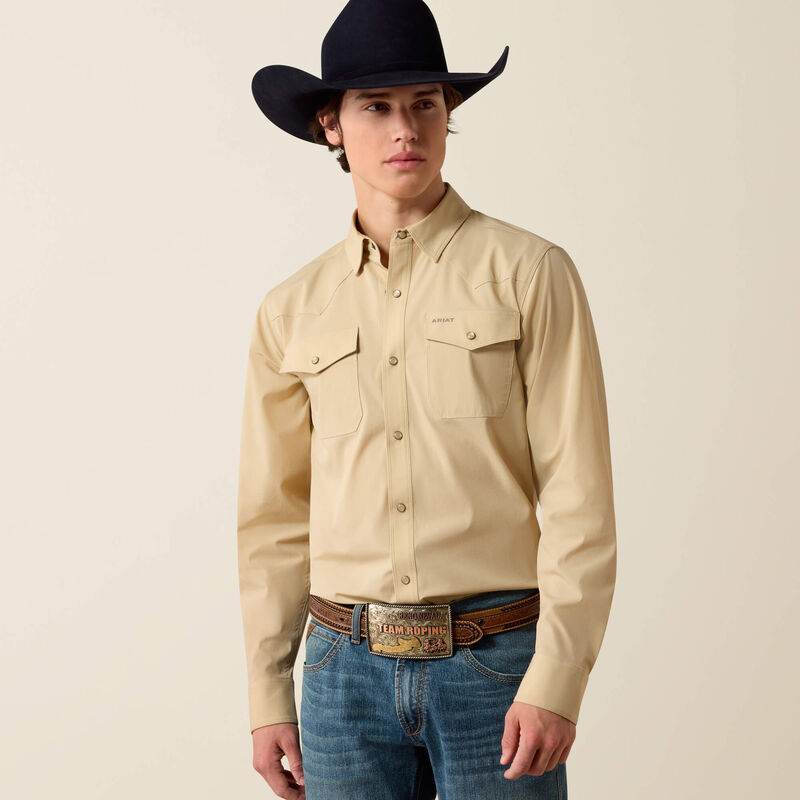 ARIAT MENS FRONTIERTOUGH VENTTEK WESTERN FITTED SNAP SHIRT - IRISH CREAM