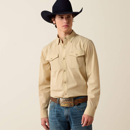 ARIAT MENS FRONTIERTOUGH VENTTEK WESTERN FITTED SNAP SHIRT - IRISH CREAM