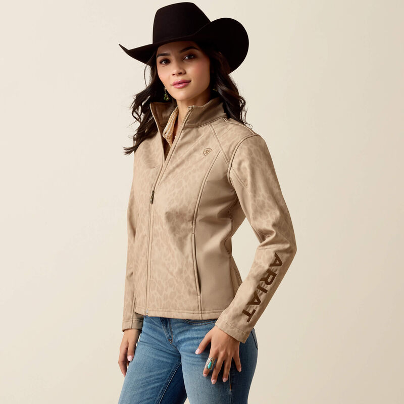 ARIAT WOMEN'S ARIAT LOGO SOFTSHELL PRINT JACKET - FADED LEOPARD