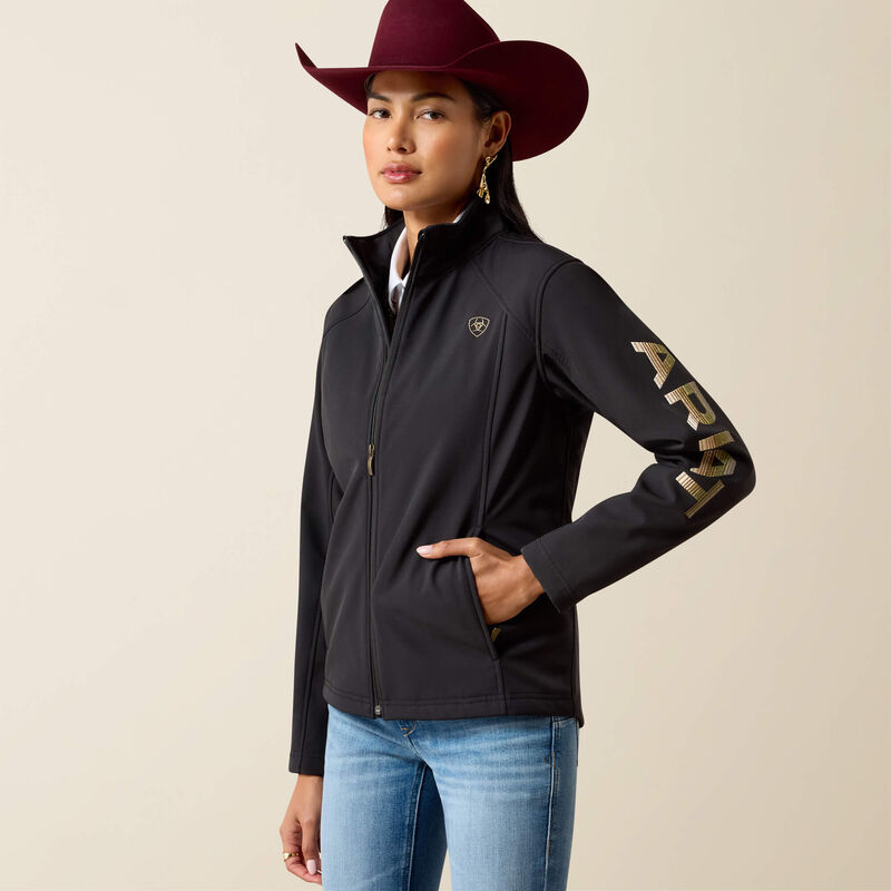 ARIAT WOMEN'S ARIAT LOGO SOFTSHELL PRINT JACKET - BLACK|STONEWALL