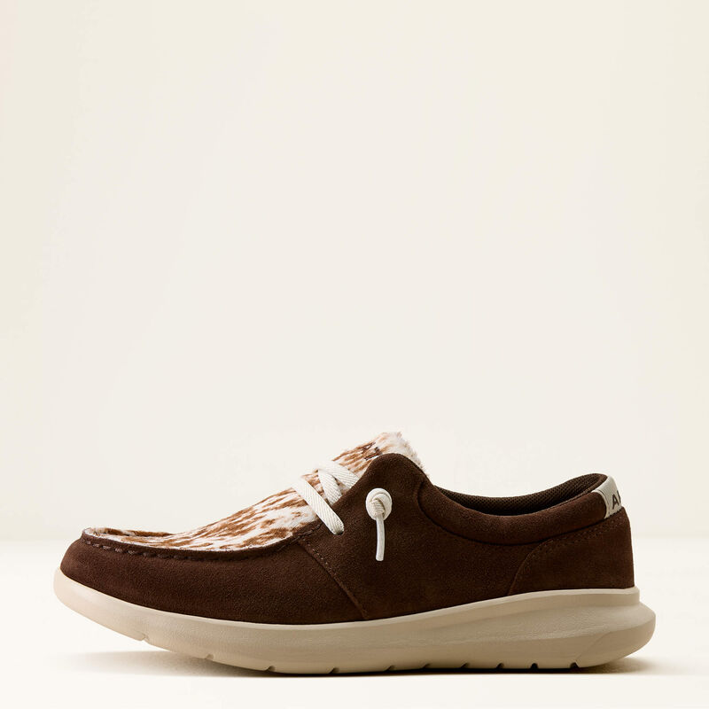 ARIAT WOMEN'S HILO COFFEE BEAN SUEDE/ SPECKLED COW PRINT SHOES