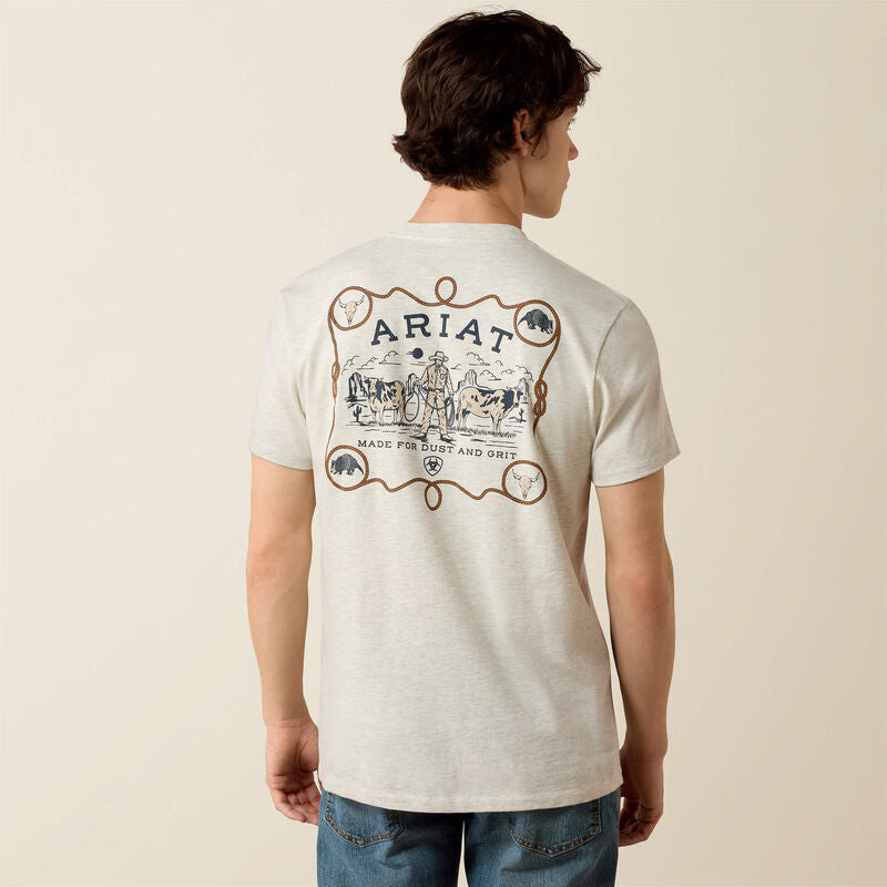 ARIAT MENS BANDANA BANDIT SHORT SLEEVE TSHIRT - OATMEAL HEATHER