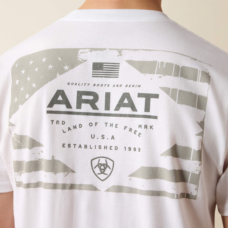 ARIAT MENS LOCKUP FLAG PAINTED SHORT SLEEVE TSHIRT - WHITE