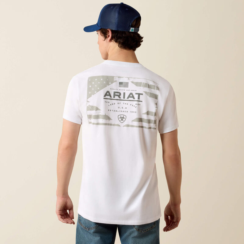 ARIAT MENS LOCKUP FLAG PAINTED SHORT SLEEVE TSHIRT - WHITE
