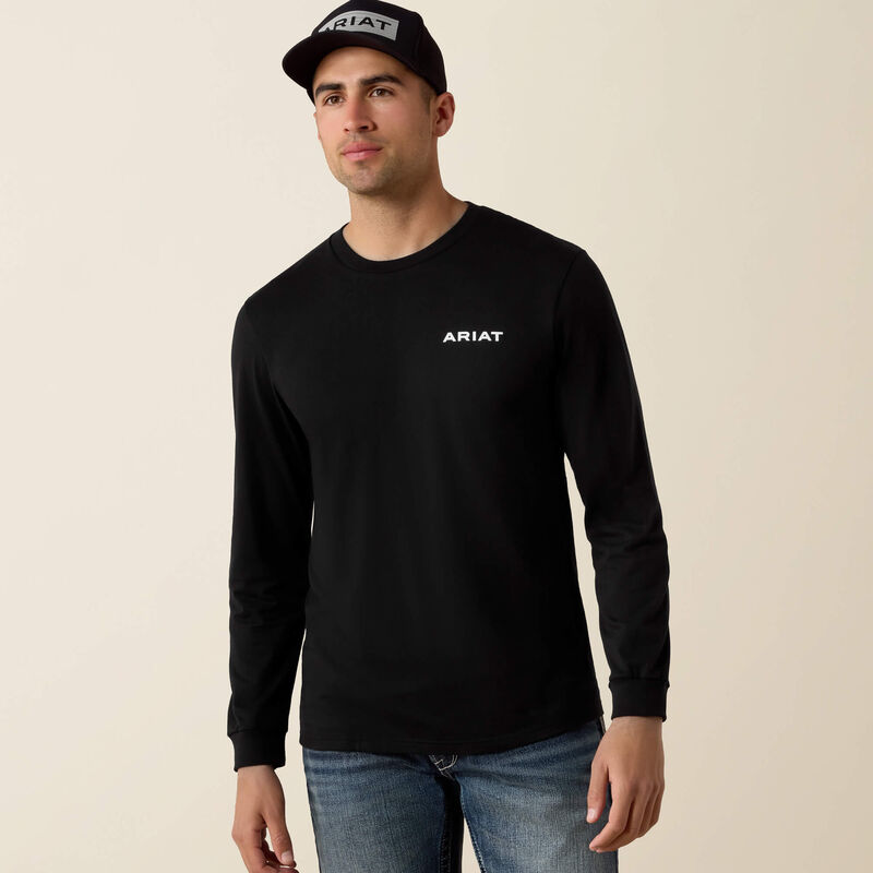 ARIAT MENS DESERT WANDERED CIRCLE LONG SLEEVE TSHIRT - BLACK