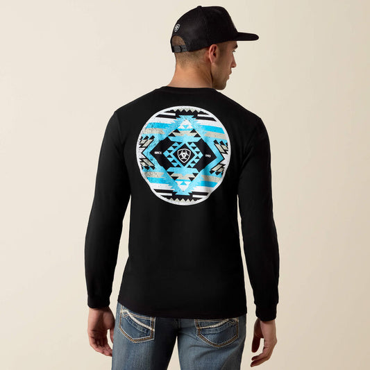 ARIAT MENS DESERT WANDERED CIRCLE LONG SLEEVE TSHIRT - BLACK