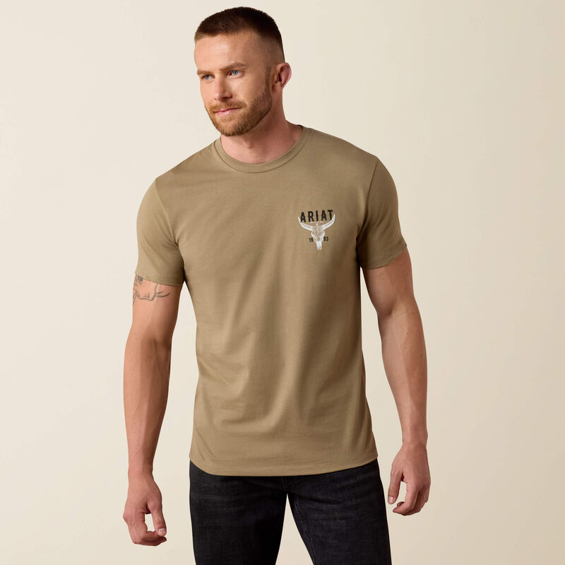 ARIAT MENS BEST LONGHORN SHORT SLEEVE TSHIRT - FALLEN ROCK