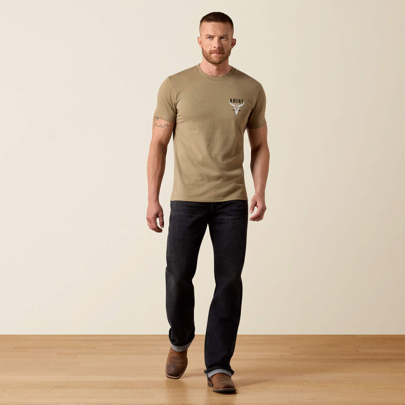 ARIAT MENS BEST LONGHORN SHORT SLEEVE TSHIRT - FALLEN ROCK