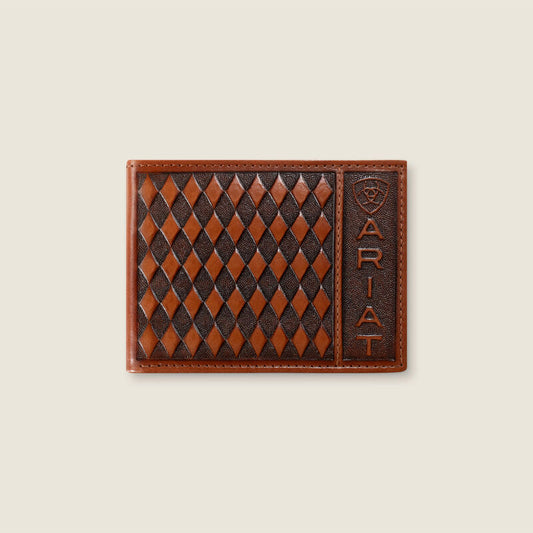 ARIAT MENS BIFOLD WITH REMOVABLE PASSCASE STYLE WALLET DIAMOND EMBOSSED BROWN