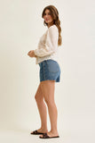 JUDY BLUE HIGH WAIST R.M. CUT OFF SHORT W DOME STUDDED - MEDIUM STONE