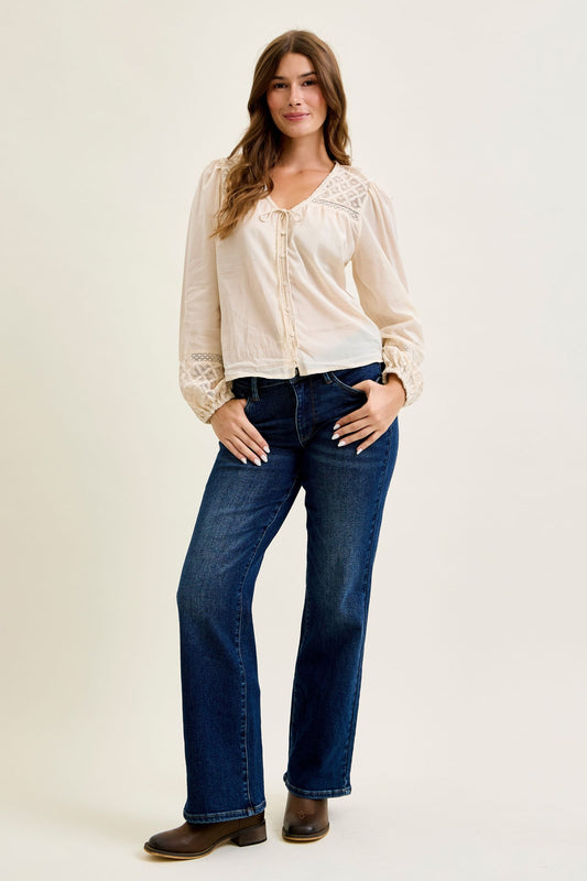JUDY BLUE MID RISE ALEX BOOTCUT W/ COWGIRL SEAMING JEANS - MEDIUM STONE