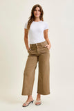 JUDY BLUE HIGH WAIST ANKLE WIDE W VINTAGE FRONT YOKE - GOLDEN BROWN