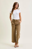 JUDY BLUE HIGH WAIST ANKLE WIDE W VINTAGE FRONT YOKE - GOLDEN BROWN