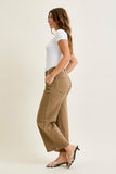 JUDY BLUE HIGH WAIST ANKLE WIDE W VINTAGE FRONT YOKE - GOLDEN BROWN