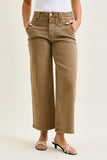 JUDY BLUE HIGH WAIST ANKLE WIDE W VINTAGE FRONT YOKE - GOLDEN BROWN