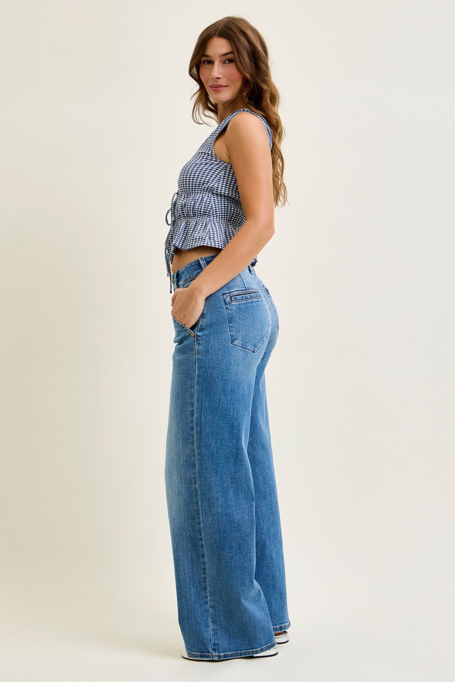JUDY BLUE HIGH WAIST REGULAR COLUMN W TROUSER STYLING - MEDIUM STONE