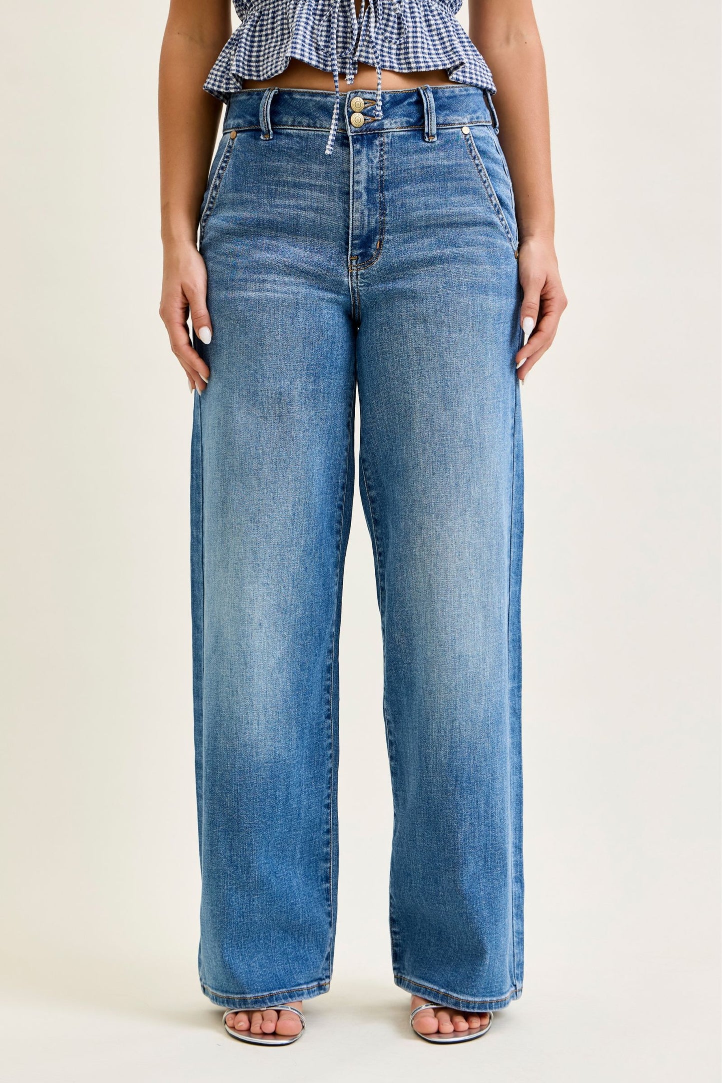 JUDY BLUE HIGH WAIST REGULAR COLUMN W TROUSER STYLING - MEDIUM STONE