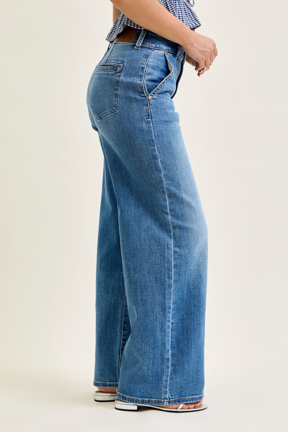 JUDY BLUE HIGH WAIST REGULAR COLUMN W TROUSER STYLING - MEDIUM STONE