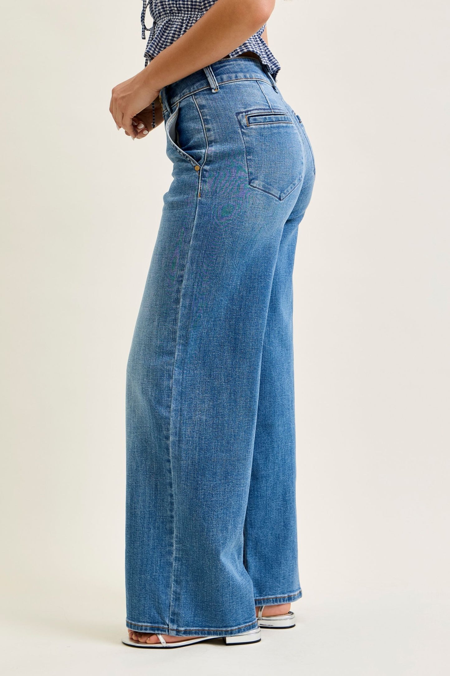 JUDY BLUE HIGH WAIST REGULAR COLUMN W TROUSER STYLING - MEDIUM STONE