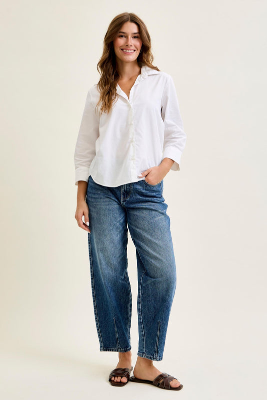JUDY BLUE HIGH WAIST R.M. BARREL W DART DETAILING - MEDIUM STONE