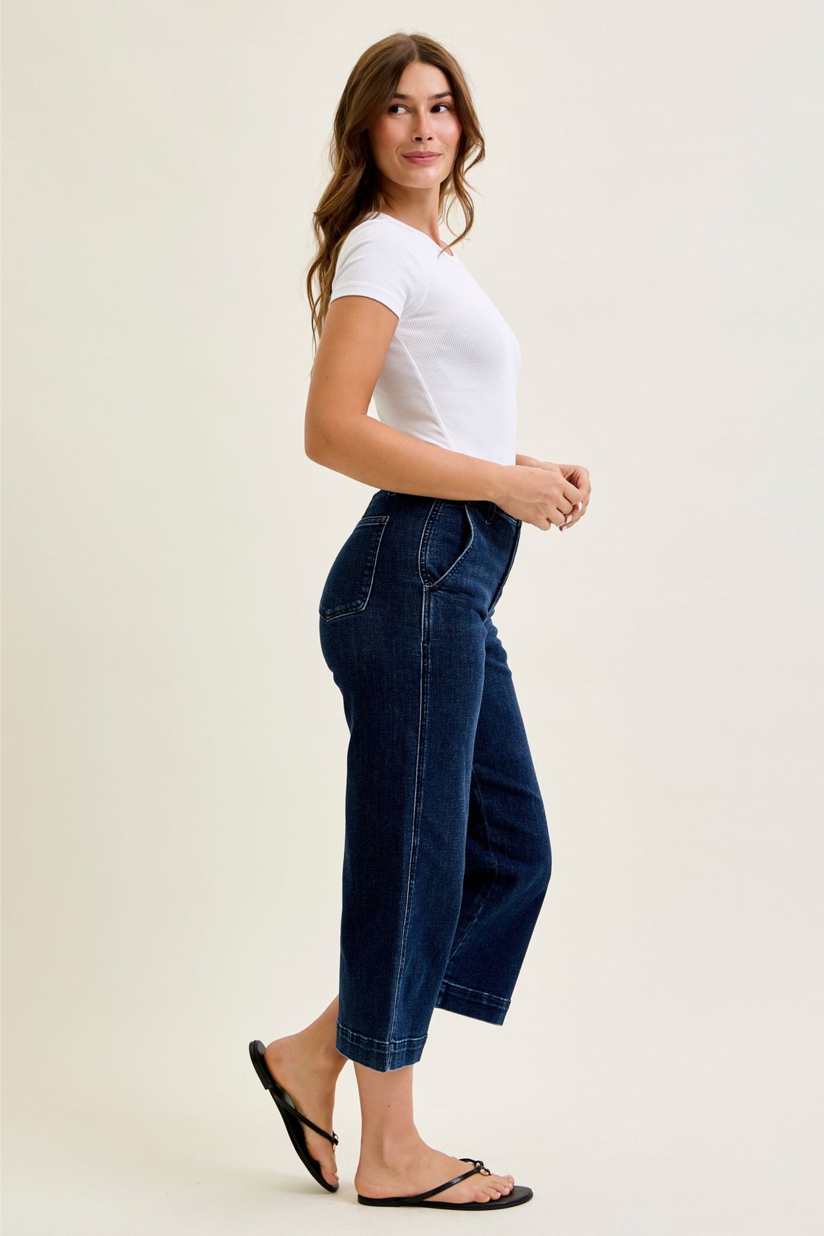 JUDY BLUE HIGH WAIST ANKLE WIDE TROUSER - DARK STONE