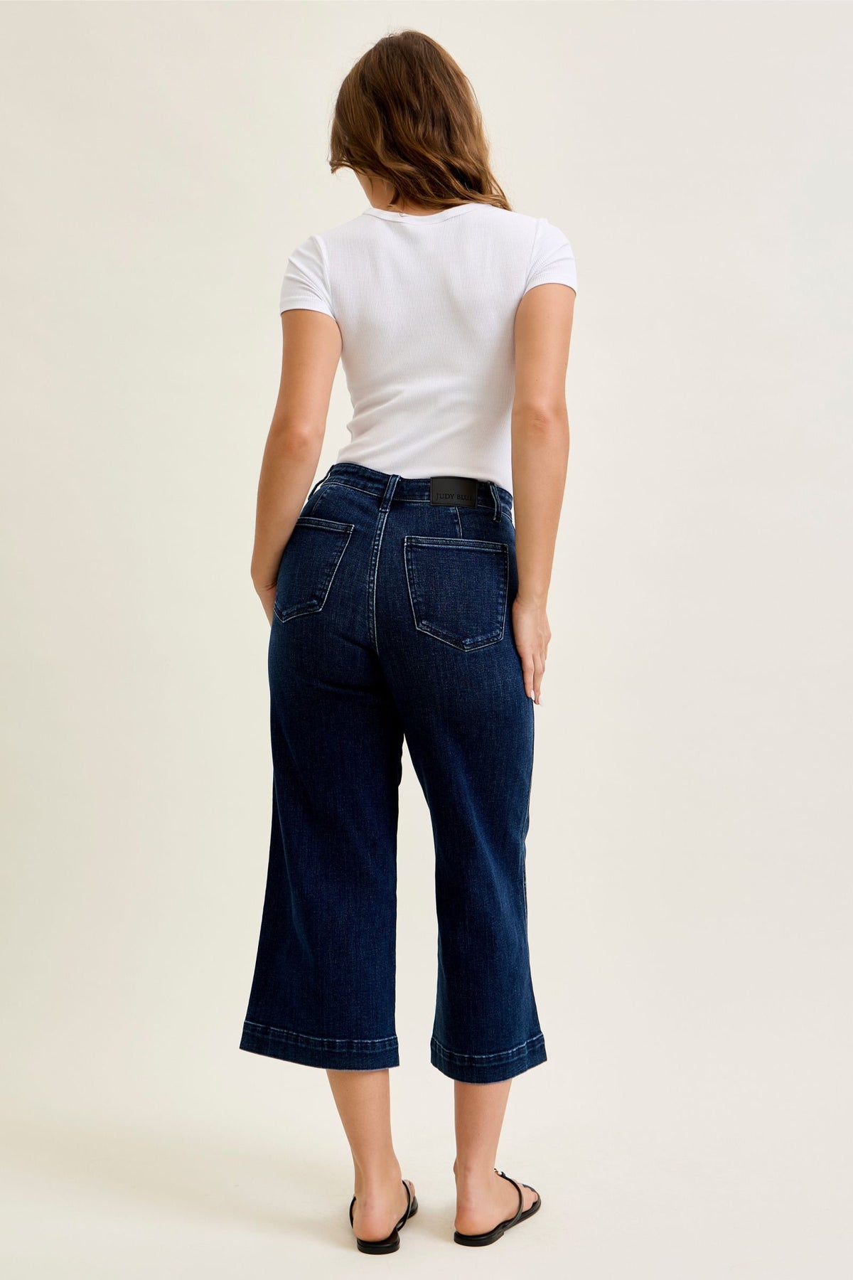 JUDY BLUE HIGH WAIST ANKLE WIDE TROUSER - DARK STONE