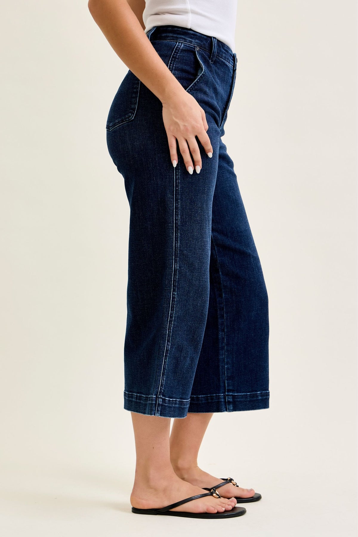 JUDY BLUE HIGH WAIST ANKLE WIDE TROUSER - DARK STONE