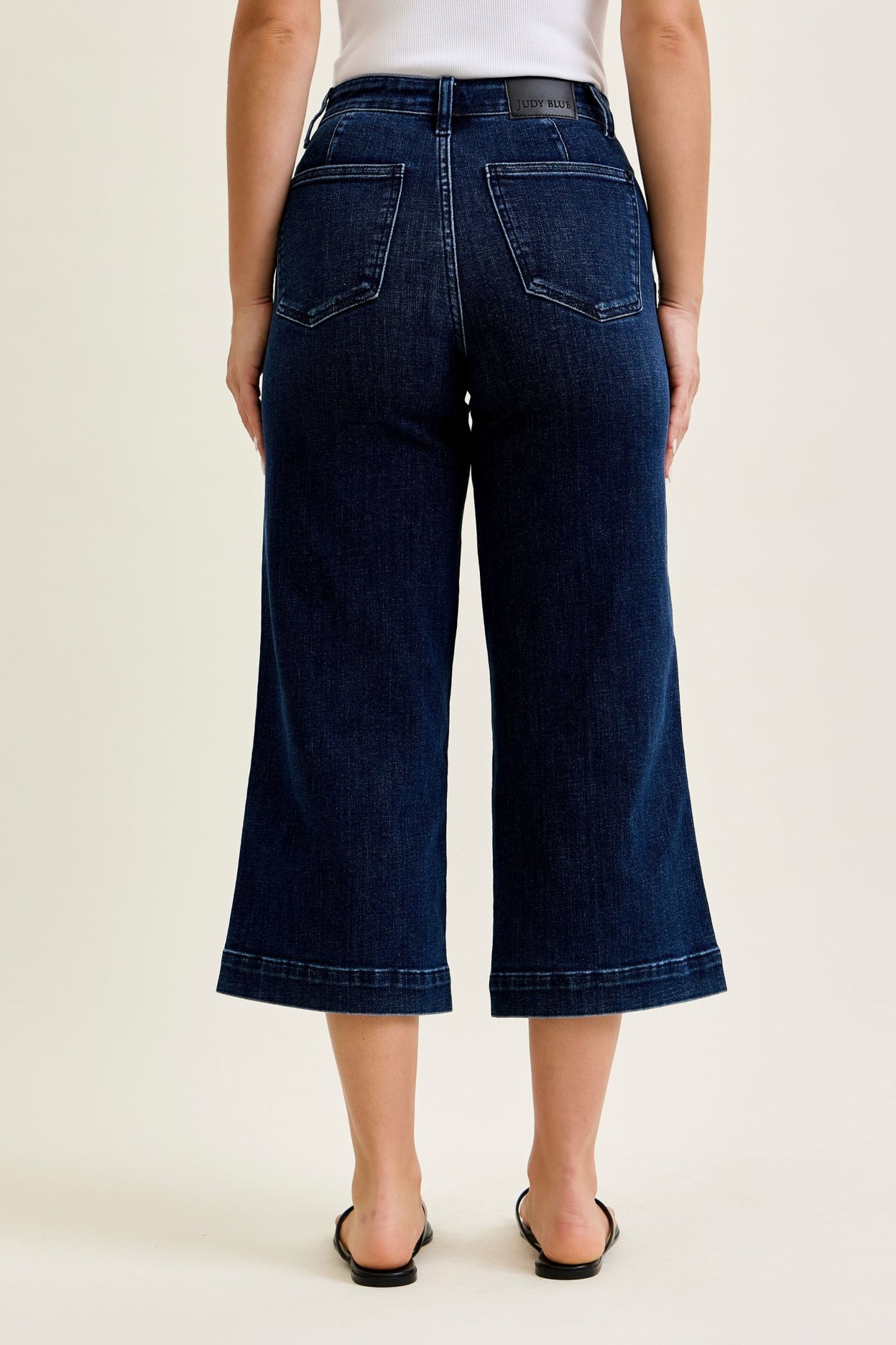 JUDY BLUE HIGH WAIST ANKLE WIDE TROUSER - DARK STONE