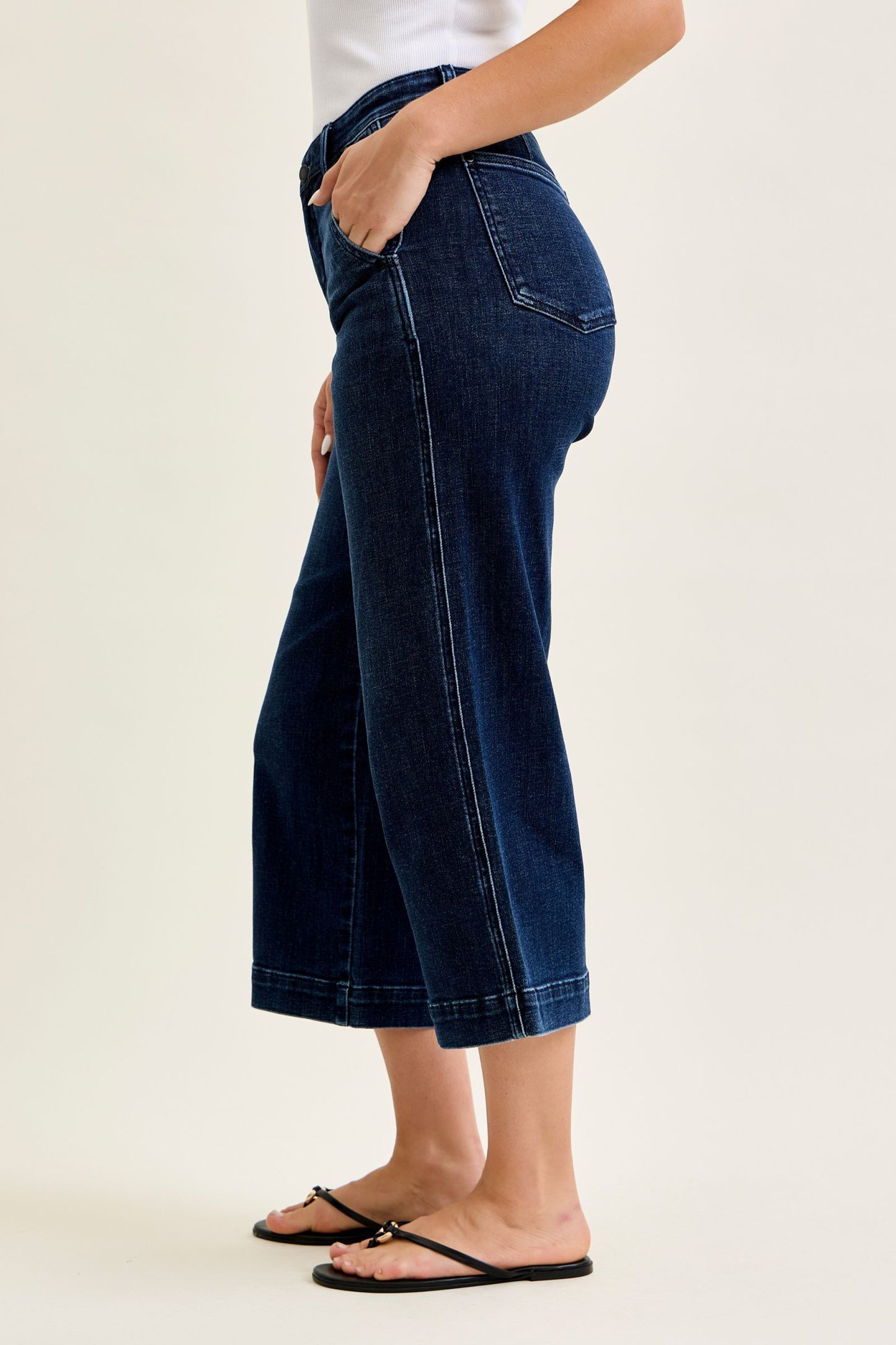 JUDY BLUE HIGH WAIST ANKLE WIDE TROUSER - DARK STONE