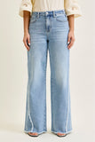 JUDY BLUE HIGH WAIST RETRO WIDE RAW TWISTED OUTSEAM JEANS - LIGHT STONE