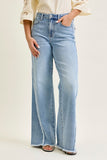JUDY BLUE HIGH WAIST RETRO WIDE RAW TWISTED OUTSEAM JEANS - LIGHT STONE