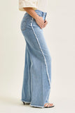 JUDY BLUE HIGH WAIST RETRO WIDE RAW TWISTED OUTSEAM JEANS - LIGHT STONE