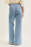JUDY BLUE HIGH WAIST RETRO WIDE RAW TWISTED OUTSEAM JEANS - LIGHT STONE