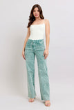 JUDY BLUE HIGH WAIST GARMENT DYED RAW HEM DAD JEAN - SEA GREEN