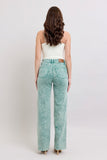 JUDY BLUE HIGH WAIST GARMENT DYED RAW HEM DAD JEAN - SEA GREEN