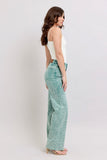 JUDY BLUE HIGH WAIST GARMENT DYED RAW HEM DAD JEAN - SEA GREEN