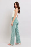 JUDY BLUE HIGH WAIST GARMENT DYED RAW HEM DAD JEAN - SEA GREEN