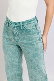 JUDY BLUE HIGH WAIST GARMENT DYED RAW HEM DAD JEAN - SEA GREEN