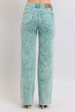 JUDY BLUE HIGH WAIST GARMENT DYED RAW HEM DAD JEAN - SEA GREEN