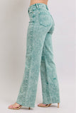 JUDY BLUE HIGH WAIST GARMENT DYED RAW HEM DAD JEAN - SEA GREEN