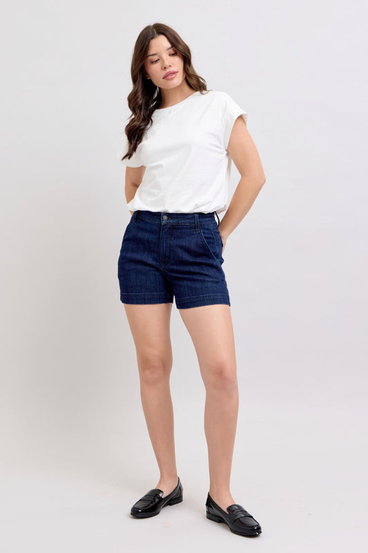 JUDY BLUE HIGH WAIST DENIM TROUSER SHORTS - DARK STONE
