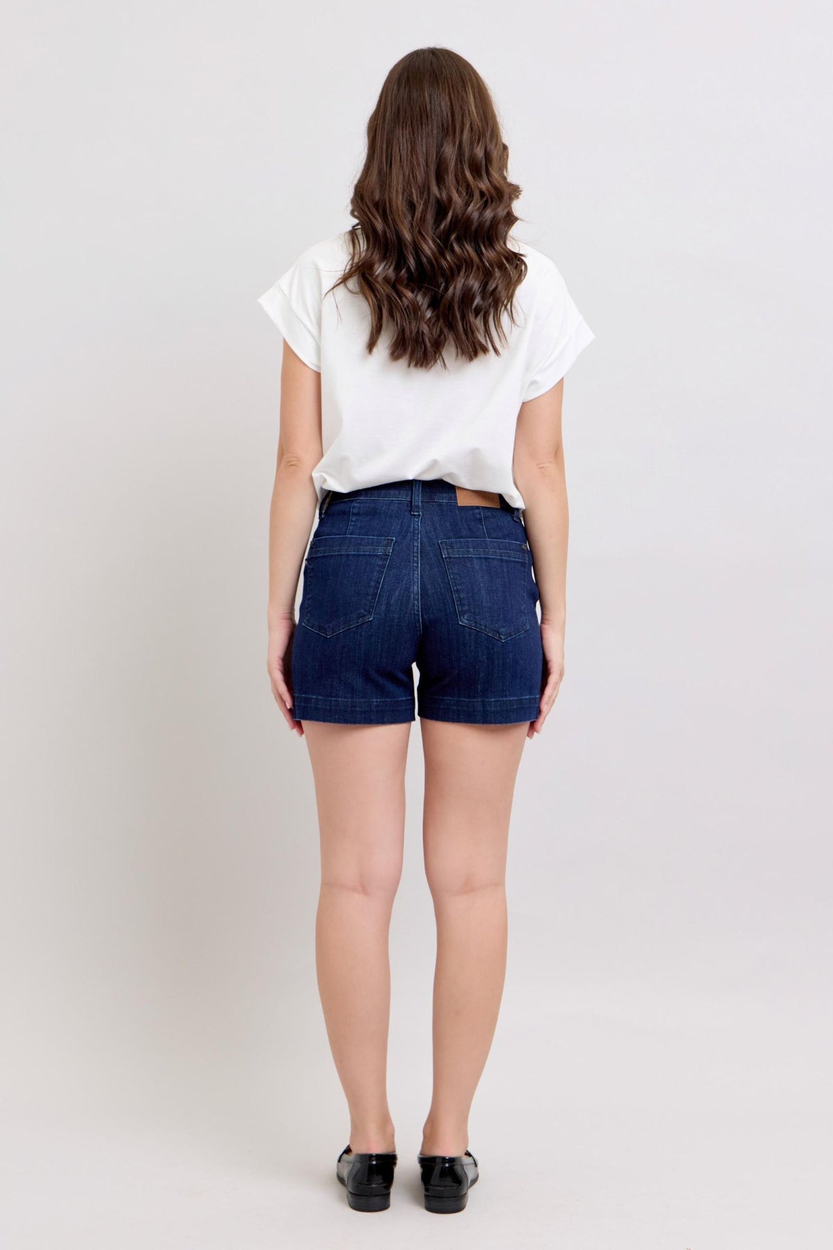JUDY BLUE HIGH WAIST DENIM TROUSER SHORTS - DARK STONE