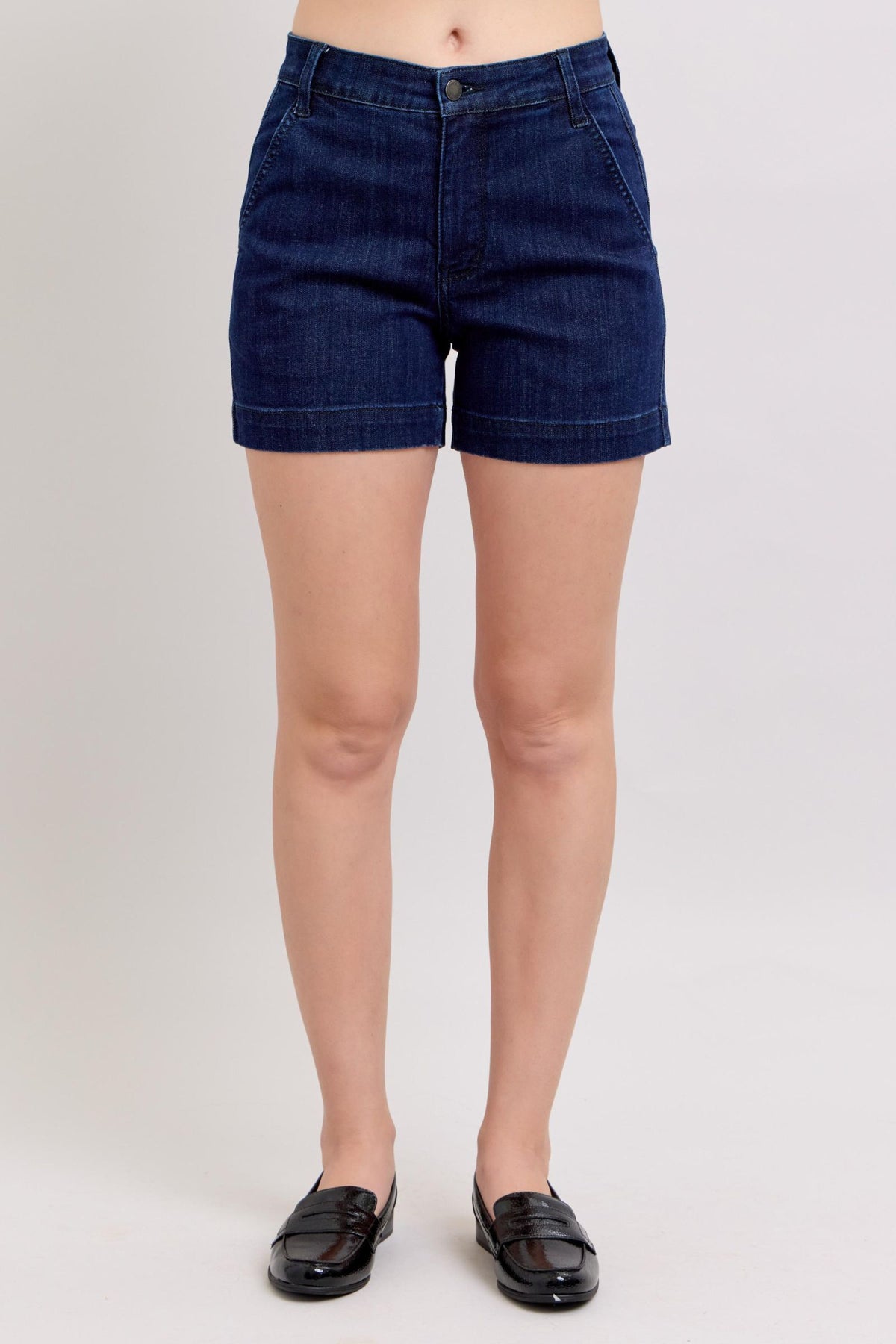 JUDY BLUE HIGH WAIST DENIM TROUSER SHORTS - DARK STONE