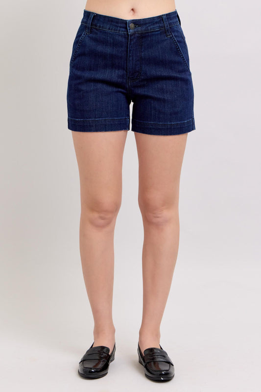 JUDY BLUE HIGH WAIST DENIM TROUSER SHORTS - DARK STONE
