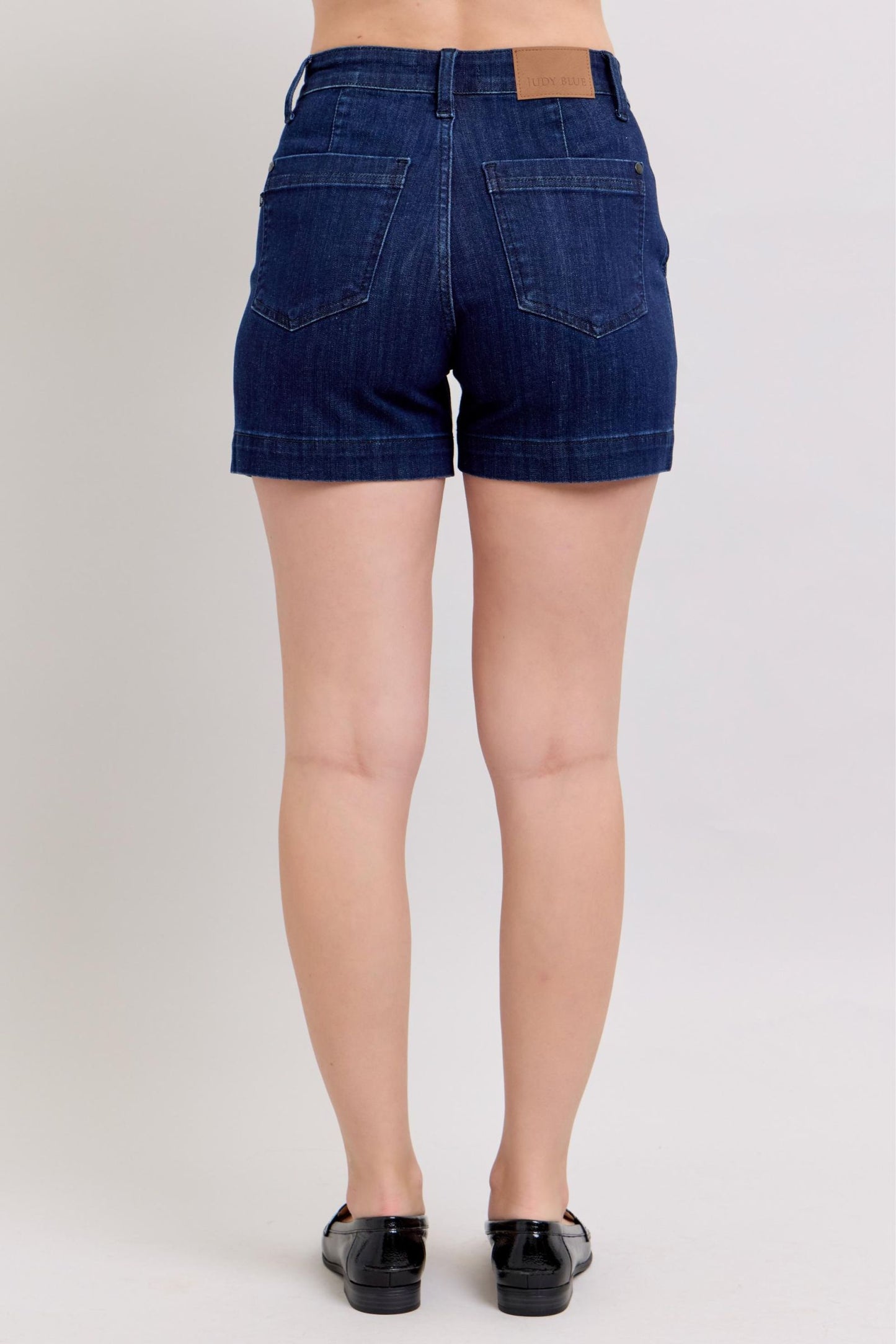 JUDY BLUE HIGH WAIST DENIM TROUSER SHORTS - DARK STONE