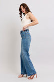 JUDY BLUE HIGH WAIST STAR & FRONT SEAM DETAIL WIDE JEAN - MEDIUM STONE