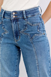 JUDY BLUE HIGH WAIST STAR & FRONT SEAM DETAIL WIDE JEAN - MEDIUM STONE