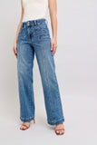 JUDY BLUE HIGH WAIST STAR & FRONT SEAM DETAIL WIDE JEAN - MEDIUM STONE